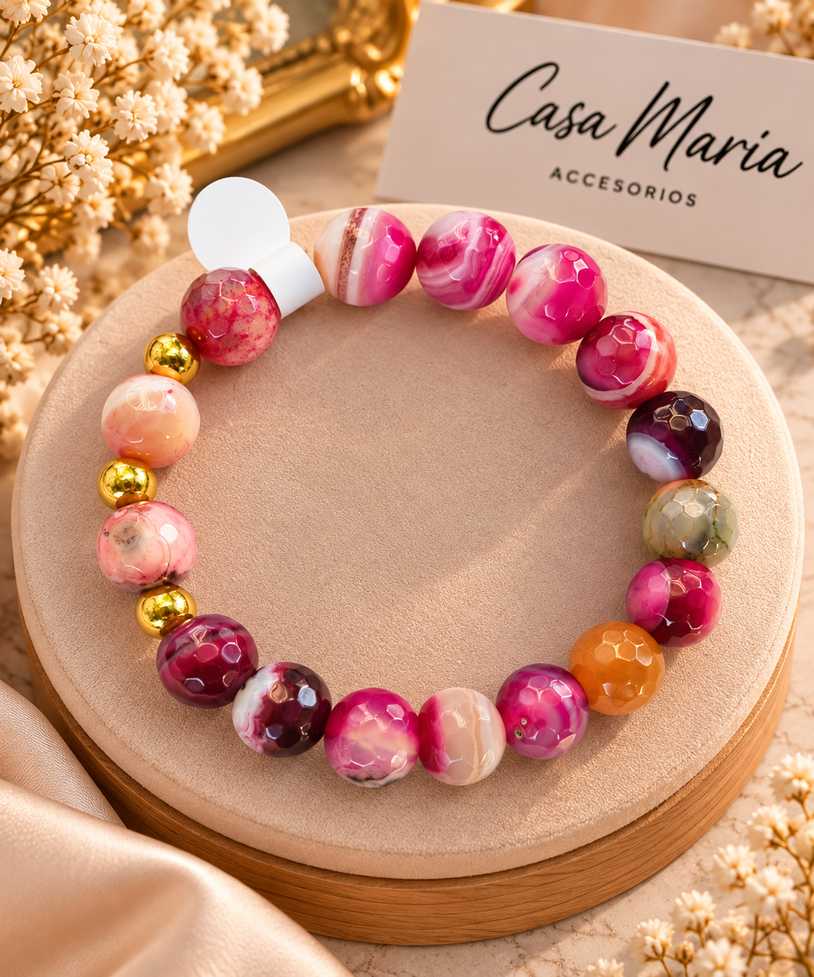 Pulsera agata fucsia
