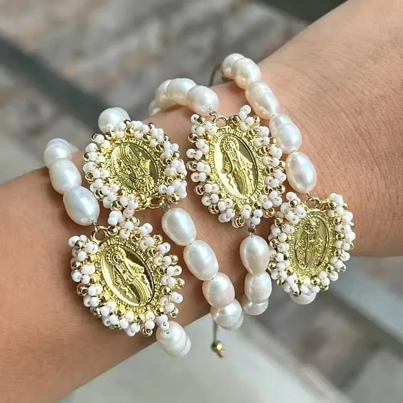 Religious Freshwater Pearl Bracelet